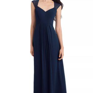 Bill Levkoff Chiffon Sweetheart A-Line Formal Dress in Navy
